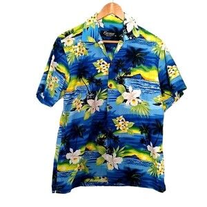 Favant Blue Hawaiian Shirt for Men Vibrant Floral Tropical Short Sleeve Medium